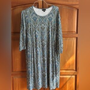J. Jill Blue Paisley Shift Scoop Neck Dress, Shaped waist. NWOT, 2X